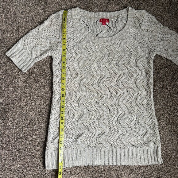 ELLE Crew Neck Elbow Sleeve Textured Knit Tunic Sweater, Sz M, Oatmeal/Gold - Picture 3 of 10